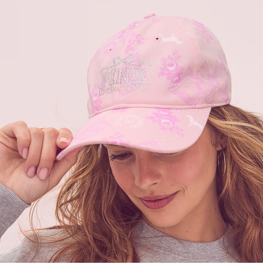 Love Shack Fancy x Pink Victoria Secret Bow Blush Pink Rhinestones Baseball Hat - Picture 4 of 9